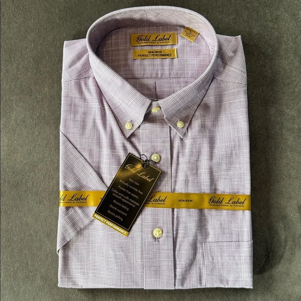 Roundtree & Yorke Gold Label Houndstooth Short Sleeve Button Up Shirt Non-Iron L